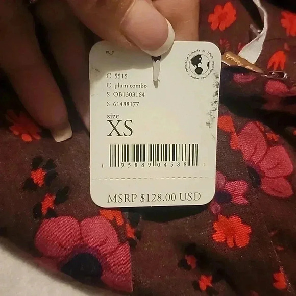 FREE PEOPLE IT TAKES TWO CROSSOVER WOVEN SKATER MINI DRESS PLUM COMBO SIZE XS - Picture 4 of 4